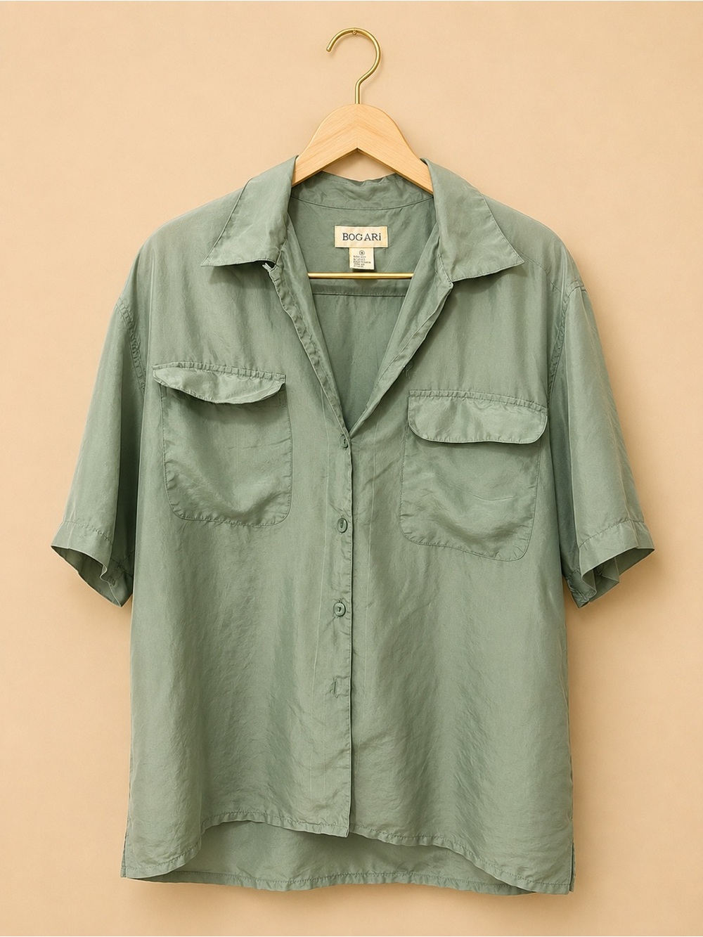 Bogari soft -Short-Sleeve Blouse in Sage Green — Women 100% silk ✨✨